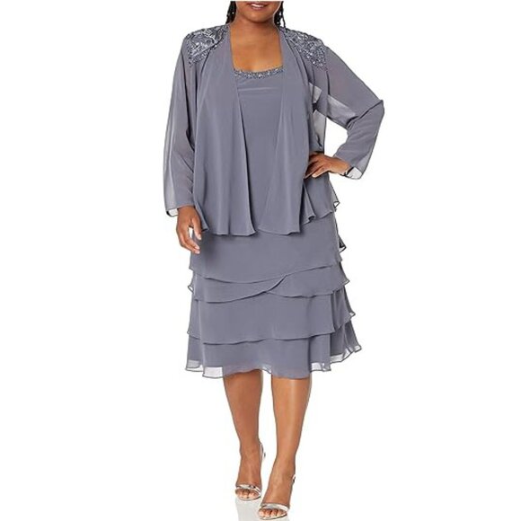 SL Fashions Women's Plus Size Two Piece Embellished Jacket Dress, 20W - Picture 1 of 7